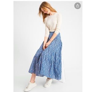 Banana Republic Floral Blue Cotton Midi Skirt